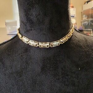 Vintage 1950s/60s Coro Gold Tone Choker Necklace Textured Link Panels  Signed